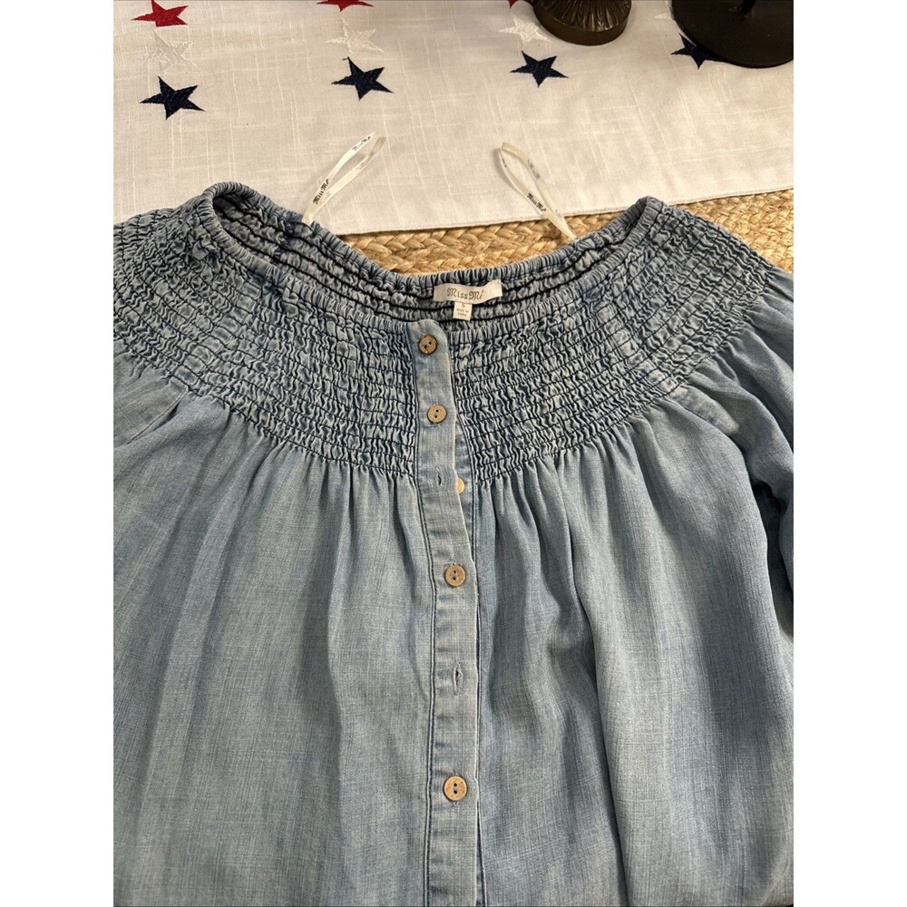 Miss Me Chambray & Lace Keepsake Romper Denim Playsuit Jumpsuit SZ Large
